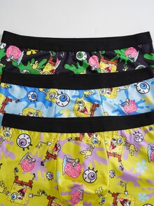 SpongeBob SquarePants | SHEIN Men's Cartoon Print Casual Daily Boxer Briefs - Multicolor - View 3