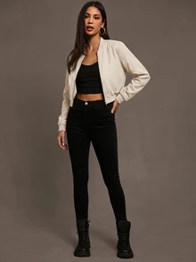 Siren Gaze Chaqueta Bomber con Cremallera para Otoño/Invierno - Albaricoque - Ver 7