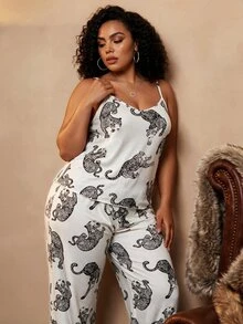 Bare Chapter 2pcs Ice Silk Printed Patchwork Pajama Set - Multicolor - View 6