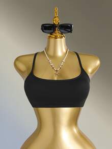CourtClass CourtClass Women's Solid Color Casual Versatile Everyday Sports Bra - Black - View 3
