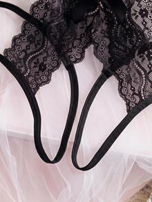 Spicy Aura 1pc Women's Lace Bow Open Crotch Panties - Black - View 4