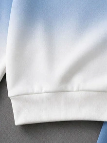 Boys' (Small) Sweatshirt Set, Crew Neck Sweatshirt With Blue-White Gradient Effect, Transitioning From Light Blue To Beige White From Top To Bottom, 3D Logo On Left Chest, Ribbed Cuffs And Hem, Solid Light Blue Sweatpants With Matching Logo On Side, Ribbed Cuffed Ankles - Multicolor - View 10