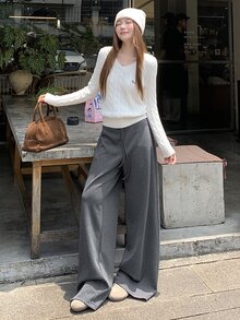 DAZY Women's Solid Color Casual Versatile Everyday Long Pants Fall - Grey - View 2