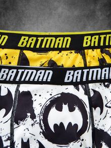 BATMAN X SHEIN 2pcs Men's Cartoon Print Boxer Briefs, Personalized Print Square Shorts - Yellow - View 3