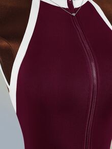 Amplova Women's Colorblock Backless Halter Neck Athletic Romper - Burgundy - View 6