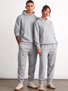 Manfinity BRENVOR Men's Casual Versatile Hoodie & Sweatpants Set - Grey - View 2