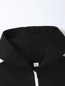 SHEIN 青少年男孩字母印花連帽衛衣與慢跑褲休閒套裝 - 黑色 - 查看 3