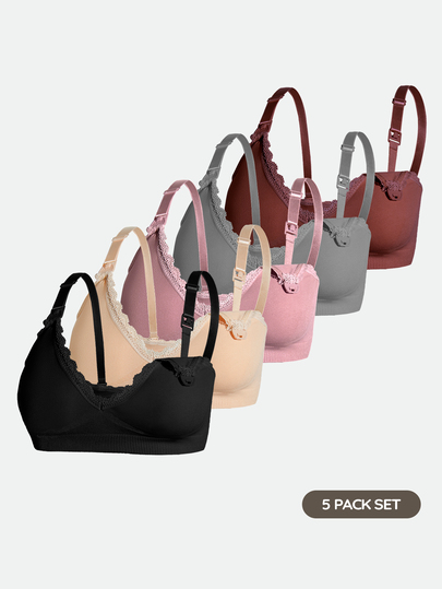 SHAPORA 5pcs Women's Popular Fashion Comfortable Minimalist Solid Color High Cost-Effective High Quality Maternity Nursing Bras