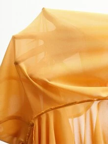 Aveloria Modichic Blus Wanita Lengan Panjang Elegan Warna Kuning Keemasan Polos Bahan Chiffon dengan Kerah Syal, Kancing Katak Cina, Manset Bergelombang, dan Pinggang Terikat, Cocok untuk Acara Brunch di Musim Panas. - Kuning - View 9