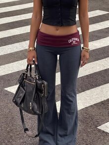 Muchica 女款休閒低腰對比腰帶直筒長褲，女款休閒服飾 - 彩色 - 查看 3