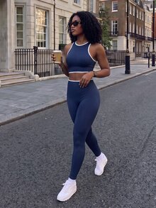 Rovax Setelan Olahraga Wanita: Tank Top Pendek dan Legging - Navy Blue - View 5