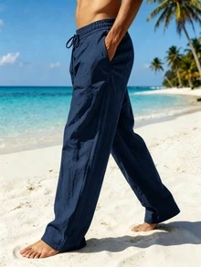 Ironwick Men's Solid Color Casual Sports Long Pants For Vacation, Gym - Navy Blue - View 4