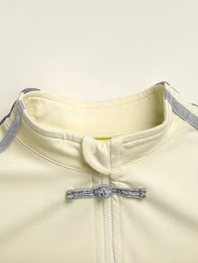 SHEIN 青少年女孩 春/夏 針織運動風 膠帶裝飾 拉鍊輕量夾克 - 杏色 - 查看 5
