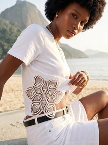 CAJUNI Women's Lace Casual Versatile Daily Short Sleeve T-Shirt - White - View 7