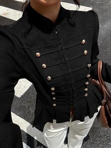 Siren Gaze Autumn/Winter New Vintage Napoleon Style Waist-Cinching Jacket For Women - Black - View 13