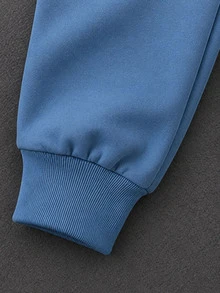 Boys' (Small) Sweatshirt Set, Crew Neck Sweatshirt With Blue-White Gradient Effect, Transitioning From Light Blue To Beige White From Top To Bottom, 3D Logo On Left Chest, Ribbed Cuffs And Hem, Solid Light Blue Sweatpants With Matching Logo On Side, Ribbed Cuffed Ankles - Multicolor - View 4
