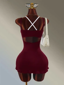 Amplova Women's Minimalist Colorblock Sports Dress And Shorts Set - Burgundy - View 5