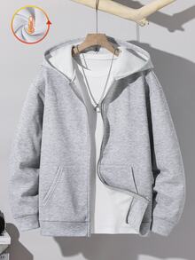 SHEIN 青少年男孩純色拉鍊休閒日常長袖運動衫 - 彩色 - 查看 3
