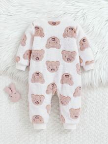 Cozy Pixies Newborn Baby Girl Decorative Bow Round Neck Long Sleeve Footed Romper - Multicolor - View 2
