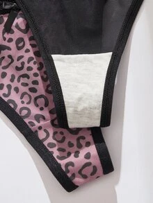 SHEIN Y2K Shibuya Style Leopard Print Mesh & Lace Patchwork Women's Narrow Waistband Panties 3pcs/Pack - Multicolor - View 6