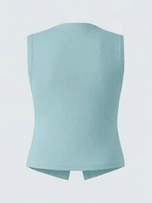 SHEIN BASICS 休閒純色針織修身大尺碼背心 - 薄荷綠 - 查看 2