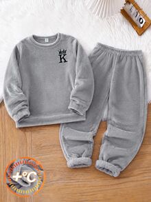 SHEIN Boys' Comfortable Long Sleeve Long Pants Loungewear, Suitable For Autumn And Winter - Light Grey - View 3