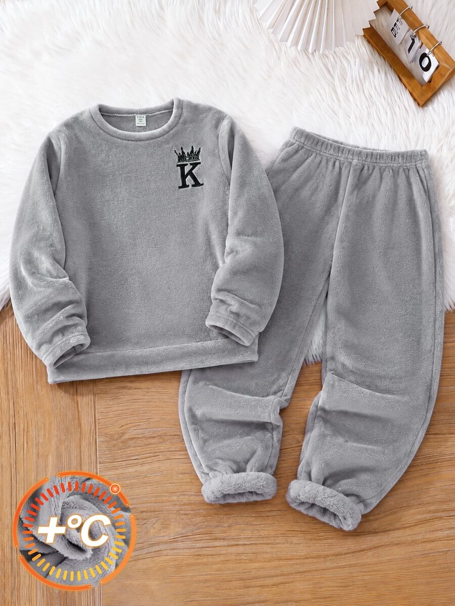 SHEIN Tween Boys Comfortable Long Sleeve Long Pants Loungewear, Suitable For Autumn And Winter - Light Grey - View 1