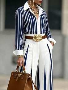 EMERY ROSE Plus Size Women's Striped Casual Versatile Everyday Outing Shirt - Multicolor - View 4