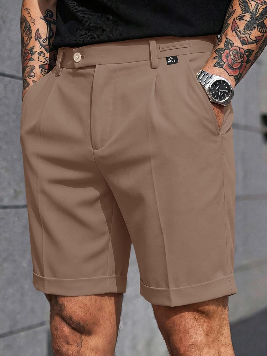 Manfinity CasualCool 男士休閒百搭百褶寬鬆短褲,附口袋 - 棕色 - 查看 1