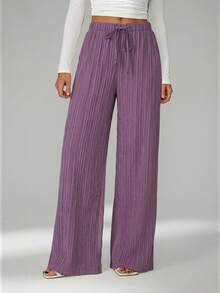 SHEIN Tall Loose Drawstring Waist Trousers In Textured Crinkle Fabric - Violet Purple - View 1