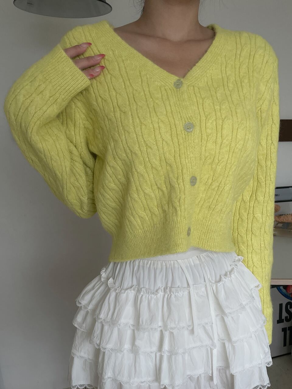 Women's Solid Color Loose Short V-Neck Long Sleeve Casual Vacation Spring Autumn Knit Cardigan