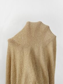 SHEIN Champagne Gold Glitter V-Neck Long Sleeve Knit Sweater For Women - Khaki - View 3