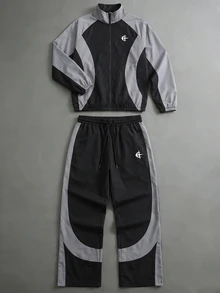 PAVTROS Men's Contrast Color Raglan Sleeve Zip-Up Jacket And Pants Casual Set - Multicolor - View 1