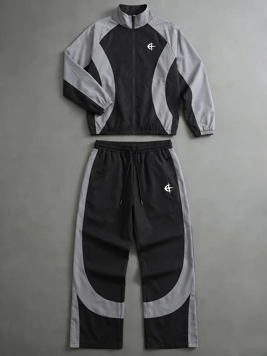 PAVTROS Men's Contrast Color Raglan Sleeve Zip-Up Jacket And Pants Casual Set - Multicolor - View 1