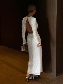 Livesso Women's Sequin Casual Party Midi Dress Fall - White - View 3