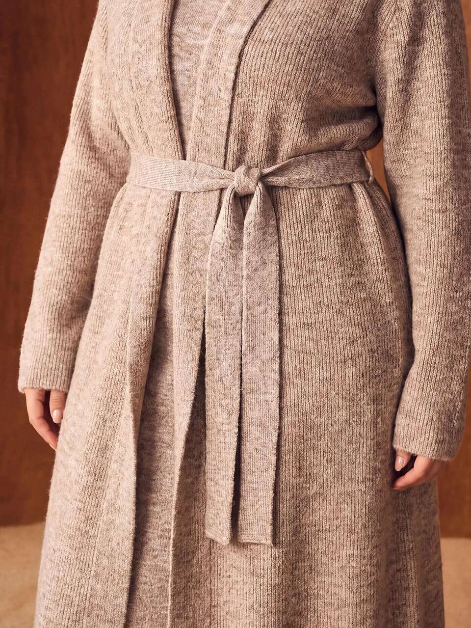 MOTF PLUS SIZE WOMEN'S AUTUMN/WINTER FITTED SWEATER DRESS AND GREEN COLLAR TIE WAIST CARDIGAN SET