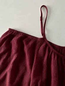 Hotletica 女款純色露肩細肩帶上衣，適合度假與休閒穿著 - 紅色 - 查看 7