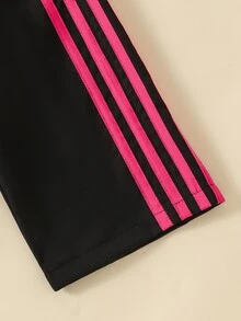 SHEIN 小女孩與媽媽母女款休閒百搭通勤日常穿著復古美式運動風豹紋白色對比色蝴蝶結緞帶鬆身長直筒褲，度假、夏季、旅行 - 彩色 - 查看 4