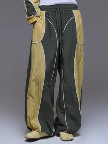MUSERA Contrast Colour Oversized Trouser Pants Winter Autumn Everyday Casual Going Out Cool Weekdaze - Grey - View 2