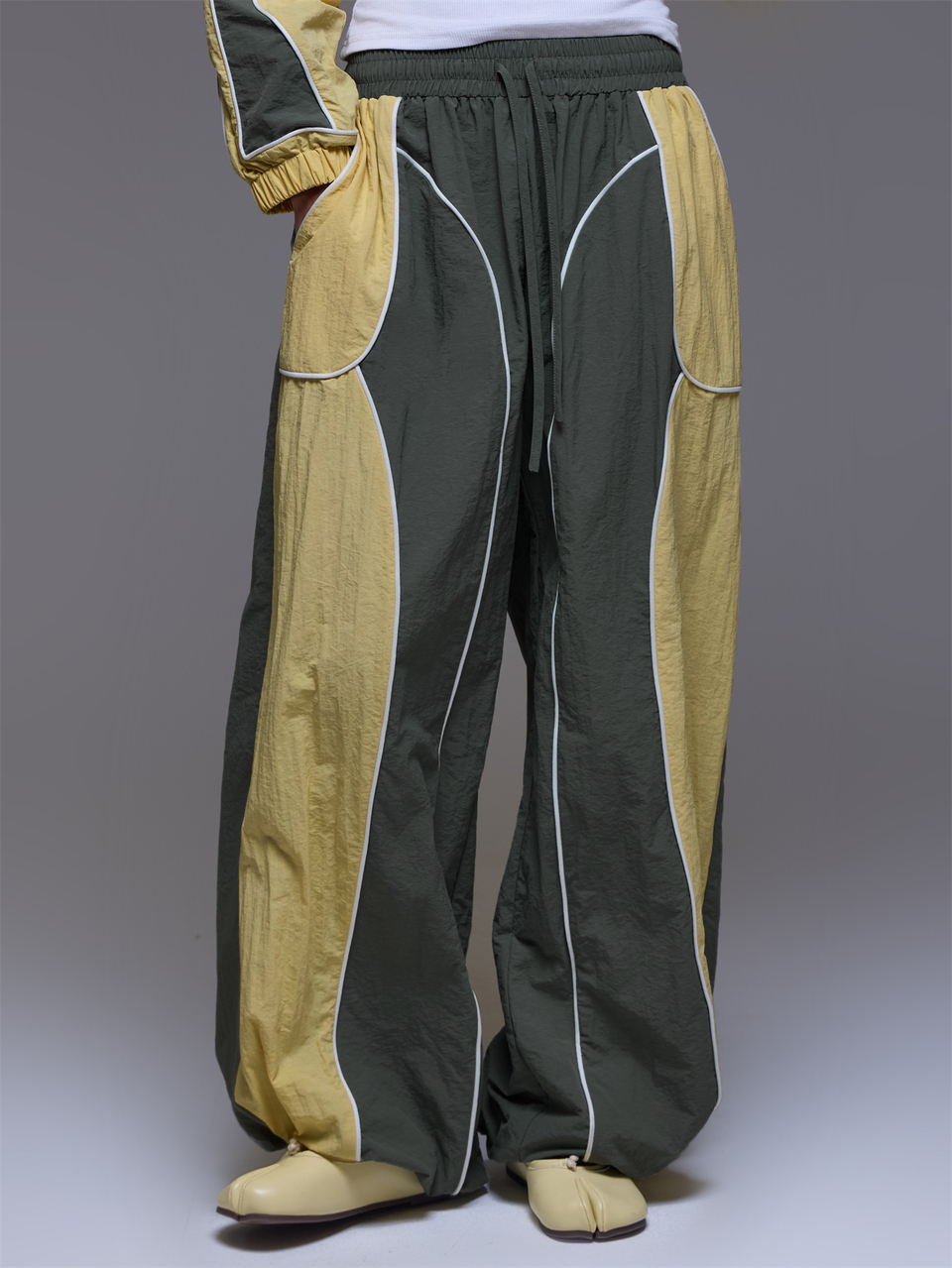 Grey Contrast Colour Oversized Wide Leg Trouser Pants