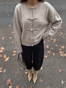 Elenzga Women's Versatile Daily Frog Button Fashion Knit Cardigan - Grey - View 4
