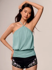 Willow Rêve 女款紫色針織細肩帶背心上衣，休閒度假風 - 水鴨藍 - 查看 8