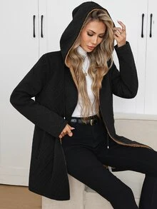SHEIN Clasi Women's Solid Color Thermal Lined Casual Versatile Daily Wear Long Sleeve Jacket - Black - View 4