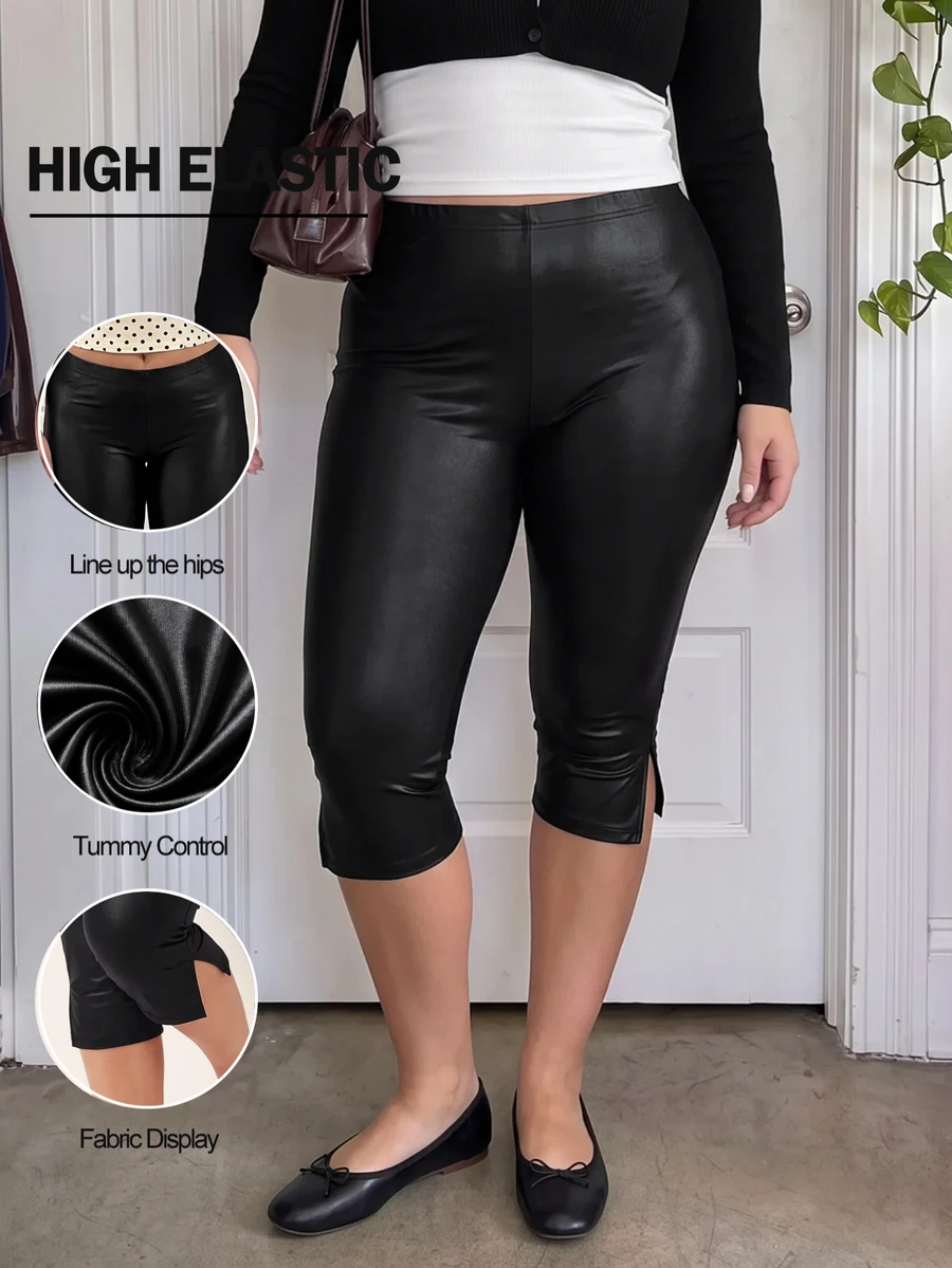 Comfortcana Black Plus Size Women's Gym Women Clothes,Capri Leggings,Spring Summer Clothes - Black - View 1