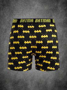 BATMAN X SHEIN Men's Extended Bat Print Boxer Briefs, Anti-Chafing Long Leg Sports Boxer Shorts - Black - View 2