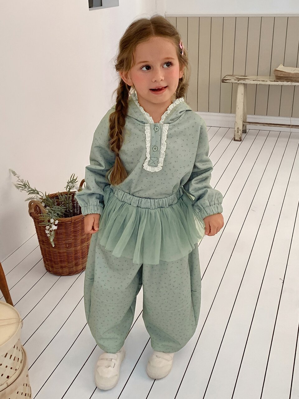 Young Girls' Ditsy Floral Hooded Long Sleeve Casual Cute Autumn/Winter Sweatshirt Top + Jogger Pants Casual 2 Pieces Sweatshirt Set
