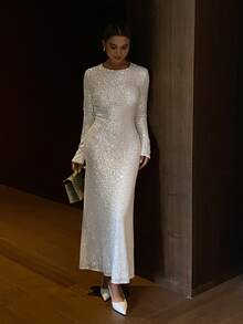 Livesso Women's Sequin Casual Party Midi Dress Fall - White - View 4