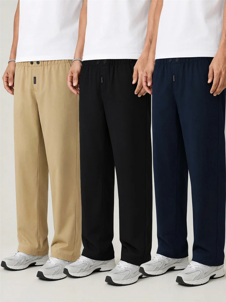Tween Boy Casual Solid Color Woven Long Pants - Navy Blue - View 1