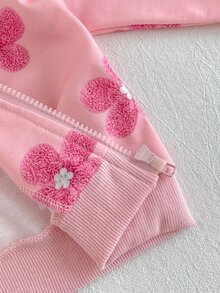 SHEIN Playful Pals 女嬰長袖圓領簡約休閒花卉印花夾克與時尚休閒百搭印花長褲套裝，舒適秋季休閒外出、玩耍與拍照穿搭 - 粉色 - 查看 8