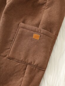 SHEIN 男嬰彈性腰頭保暖內裡休閒百搭日常穿著長褲 - 棕色 - 查看 7